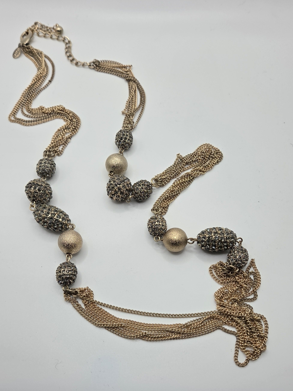 Chico's Gold and Gunmetal Multi-Strand Beaded Necklace